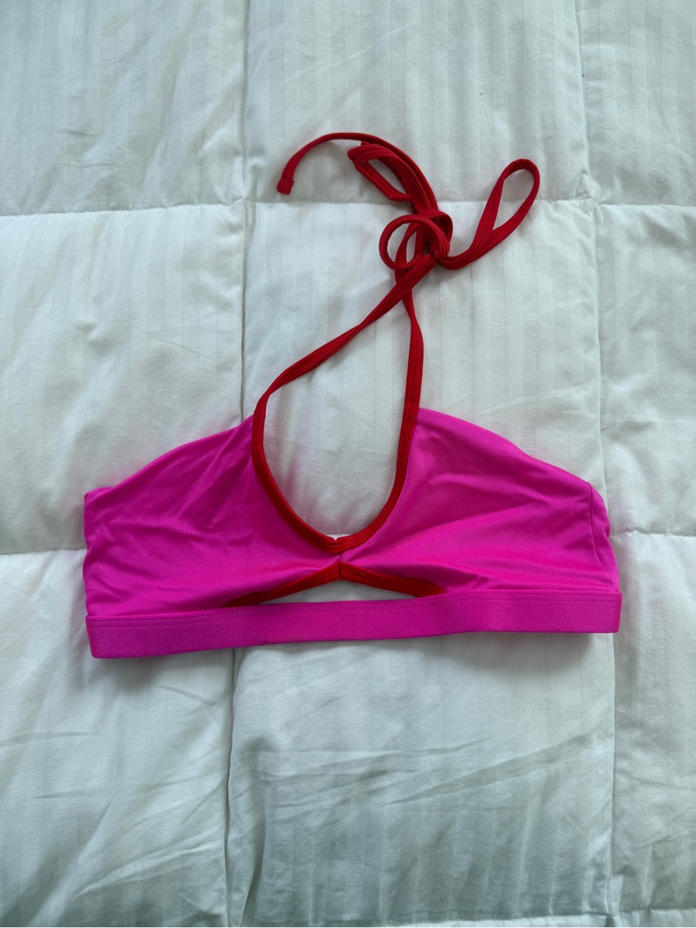 ONEONE Swim Hot Pink Halter Bikini Top with Red Trim